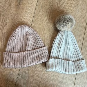 H&M Baby 9-12m Knit Hat Beanie Bundle | 100% Wool + Cotton Blend Pom